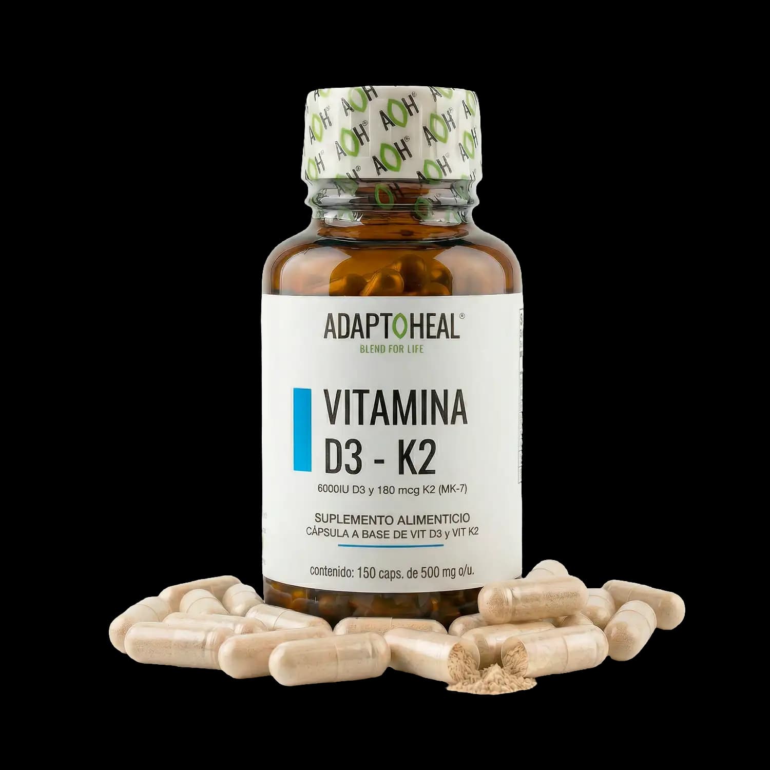 Vitamina D3 y K2 150 cápsulas | 500mg Adaptoheal®